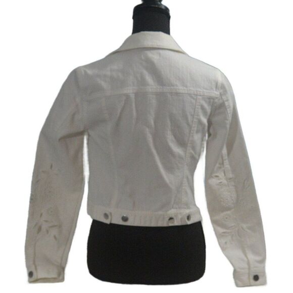 Maison Jules White Denim Jacket with Floral Sleeve Cutouts Size XS - Picture 4 of 7
